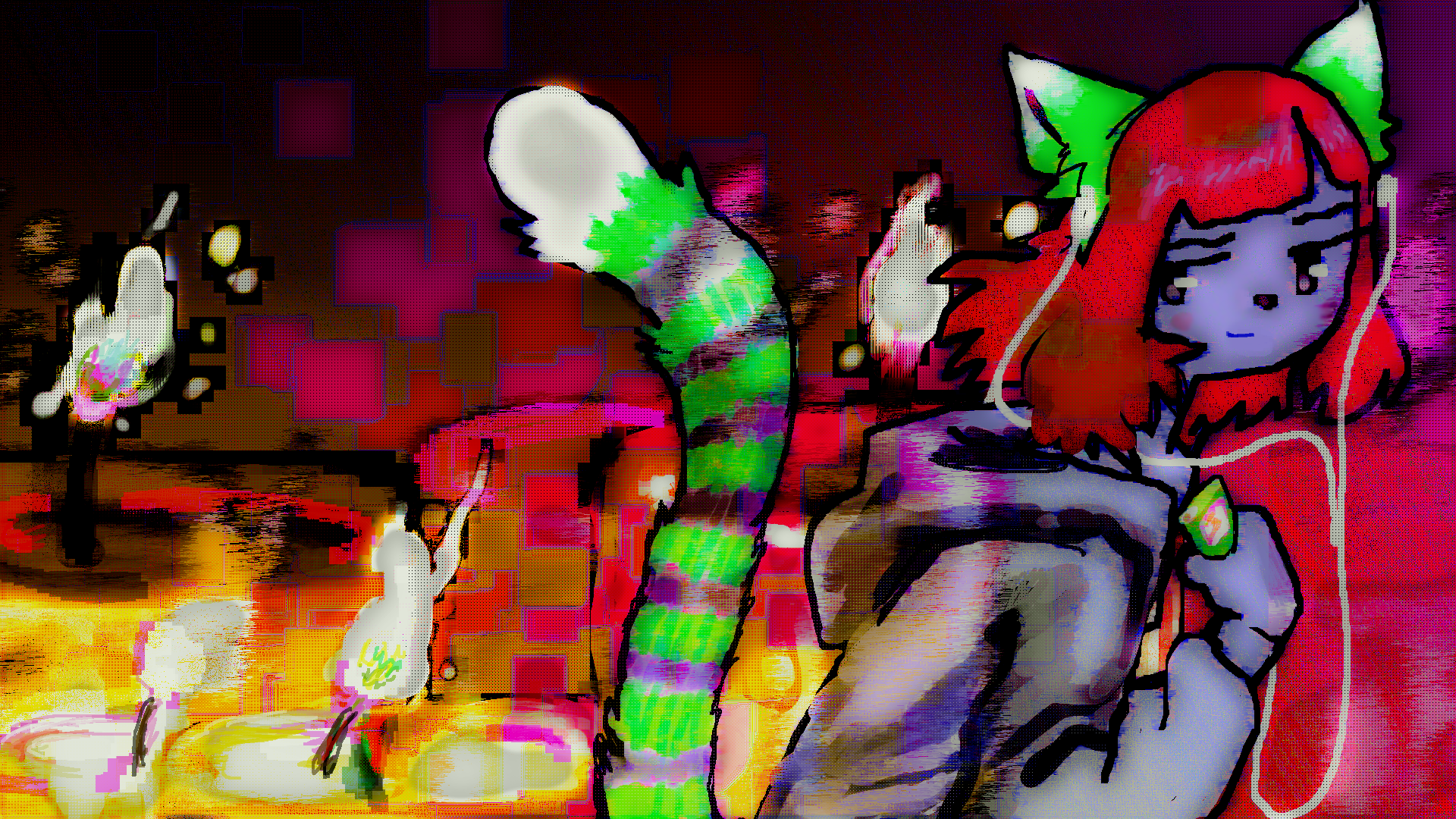 art of CATTIE striding confidently amid a field of burning candles