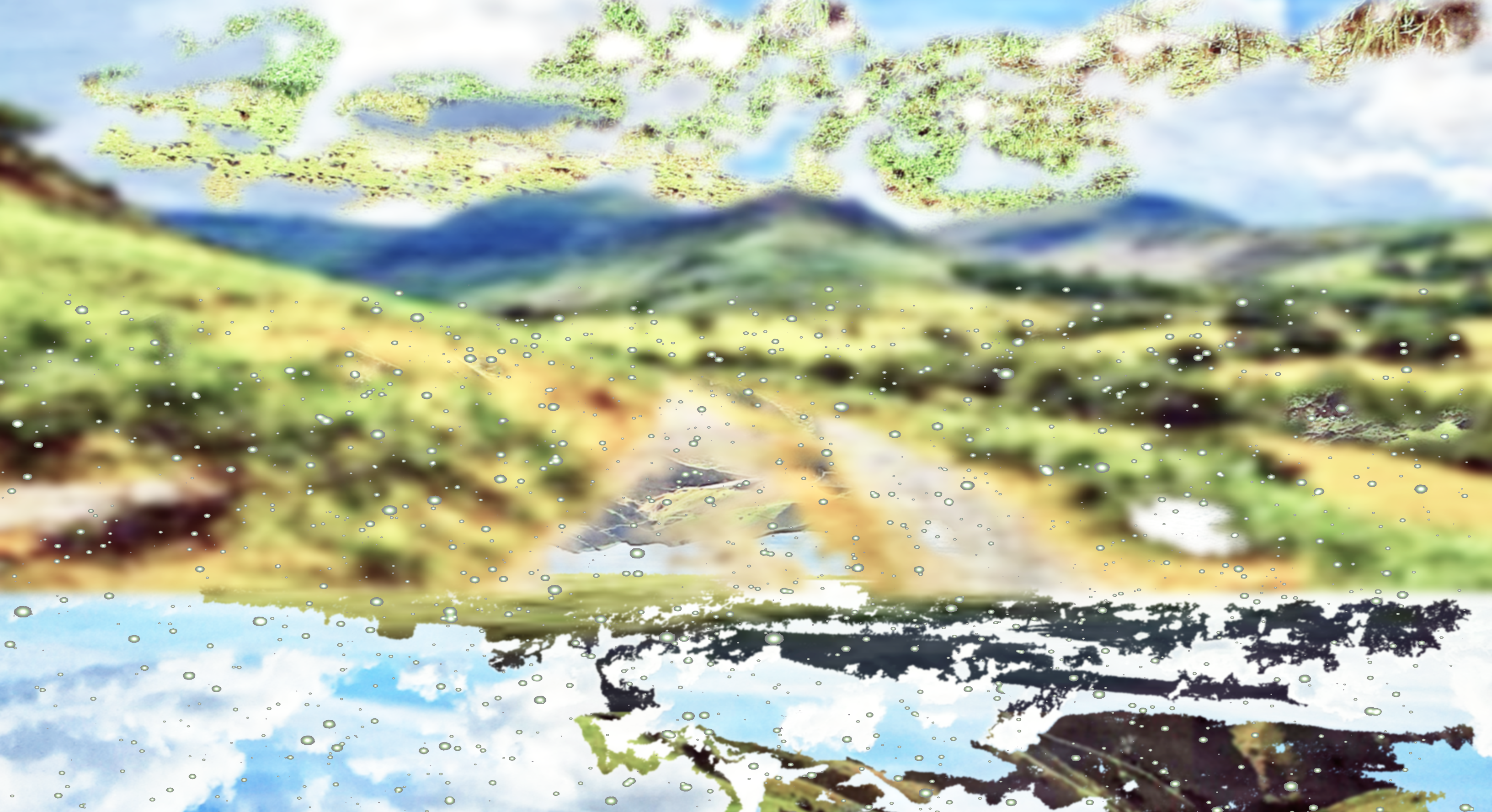 abstract photoshop experiment: a bright green field covered in squiggles