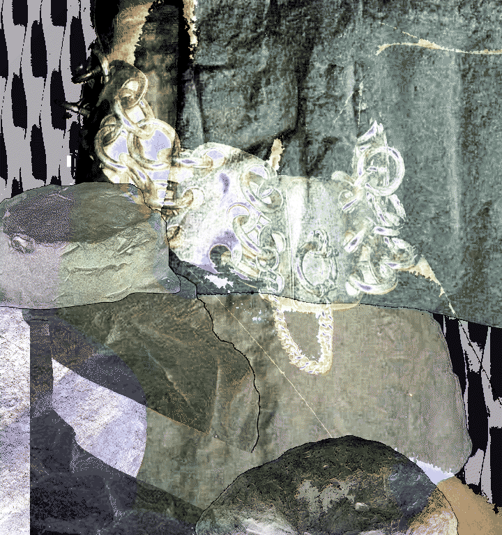 abstract photoshop experiment: rock texture, chain overhang